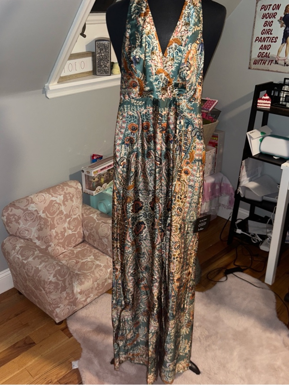 Lulus Boho Halter Jumpsuit in Teal and Rust 
💙🧡